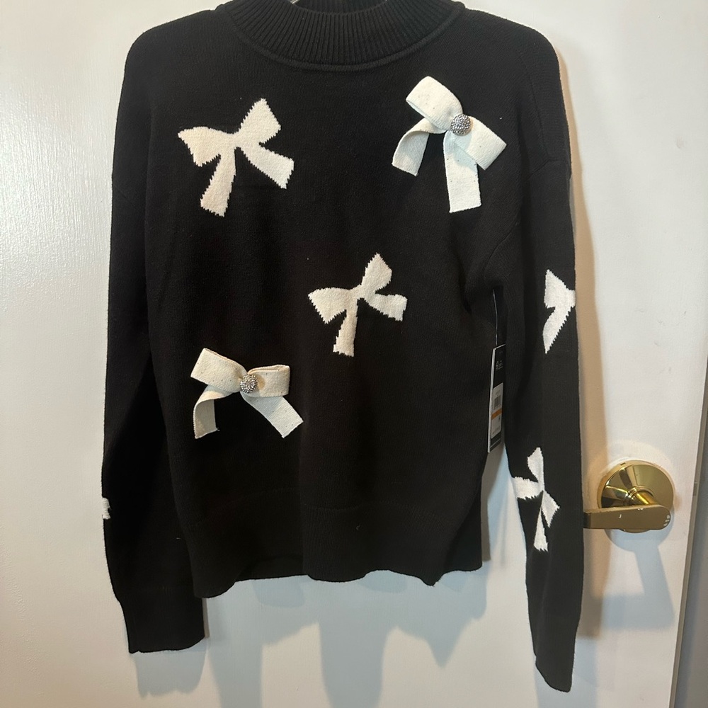 Karl Lagerfeld Black Sweater with White Bow Details